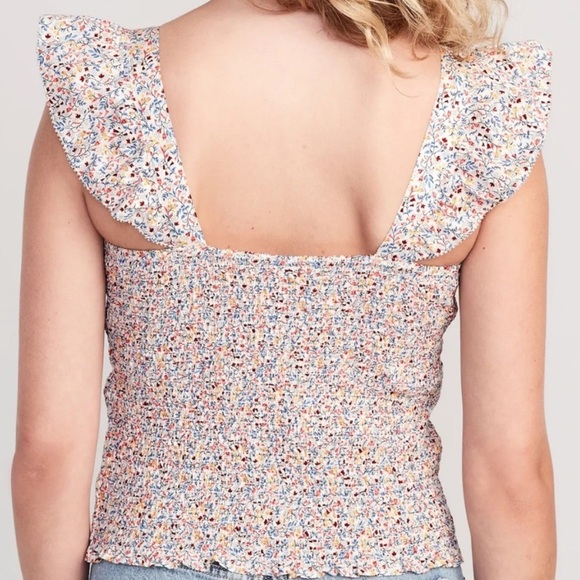 NWT Old Navy Smocked Fitted Ruffle Trim Pink Ditsy Floral Top Womens size XL - Picture 3 of 14